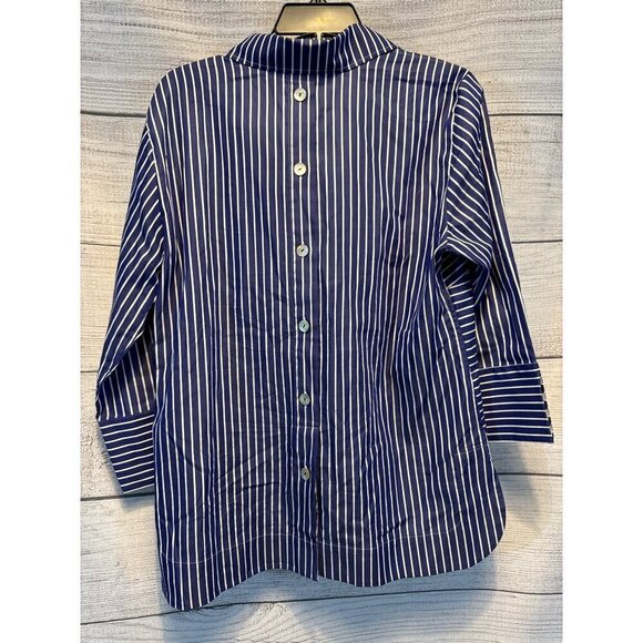 NWOT Hinson Wu Aileen Polished Cotton Pullover Marine Blue Stripes Size 10 - Picture 3 of 3